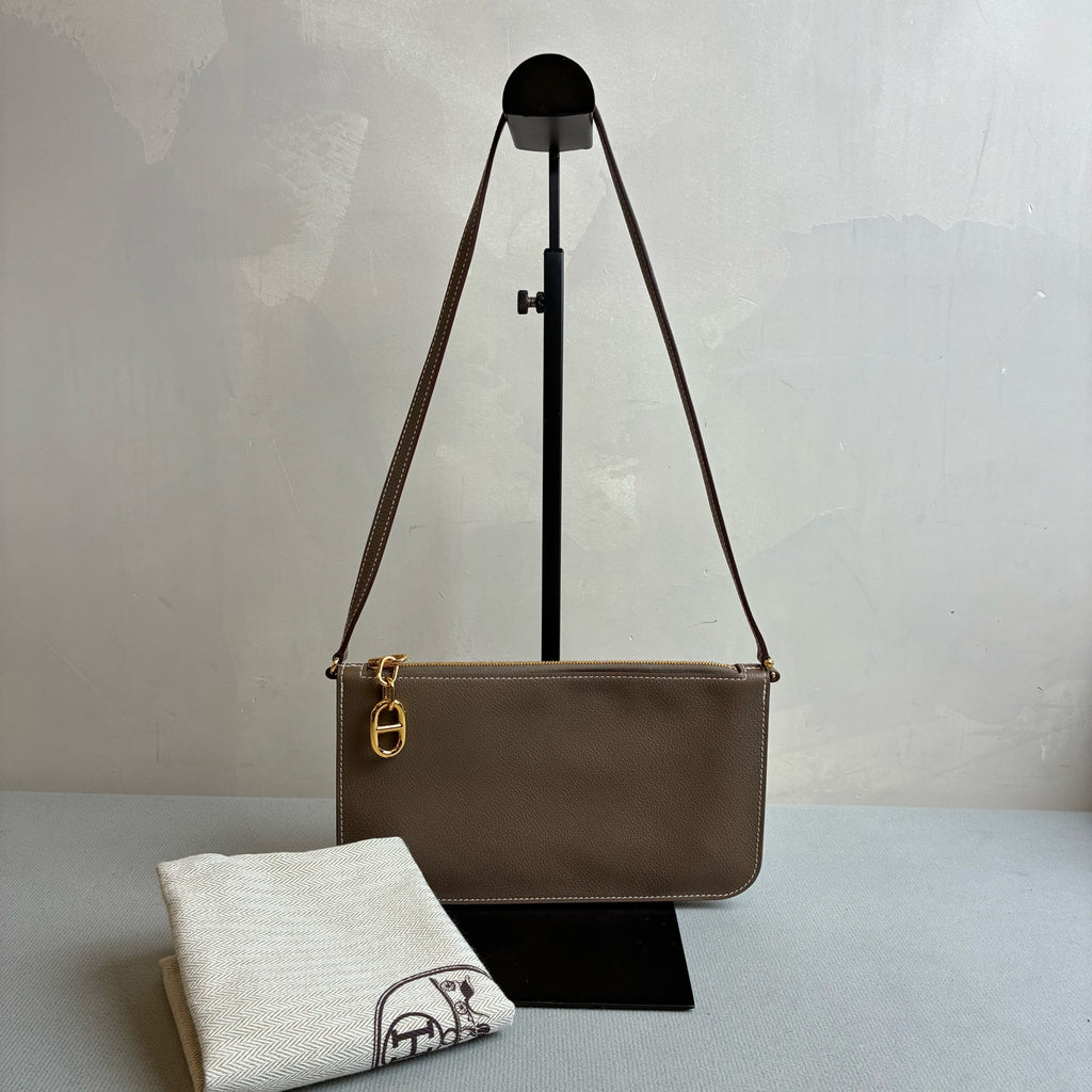 Hermes 99% New K Stamp Zipengo To Go Elephant Gray Pig Nose Underarm Bag Size 21.5*1