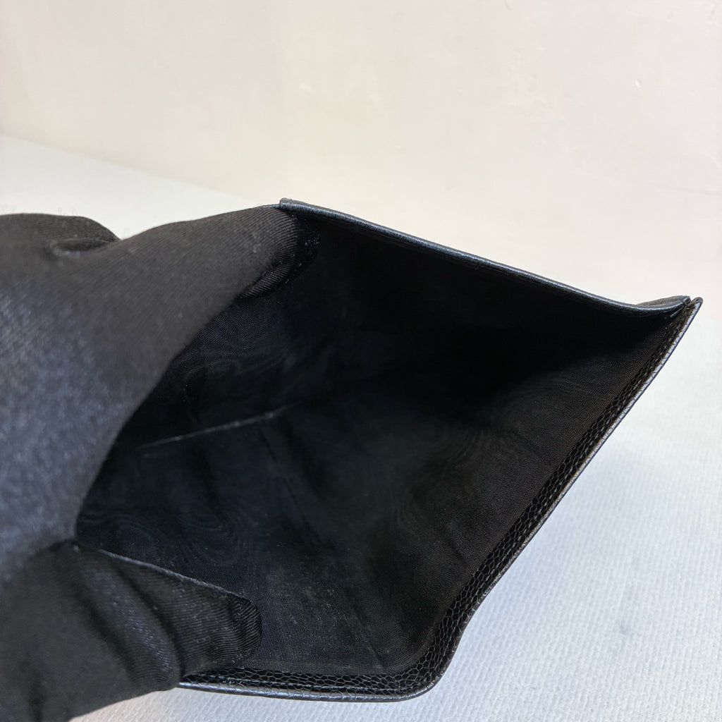 Chanel 4-Fold Vintage Wallet Litchi Grain Leather Black Size 18*10