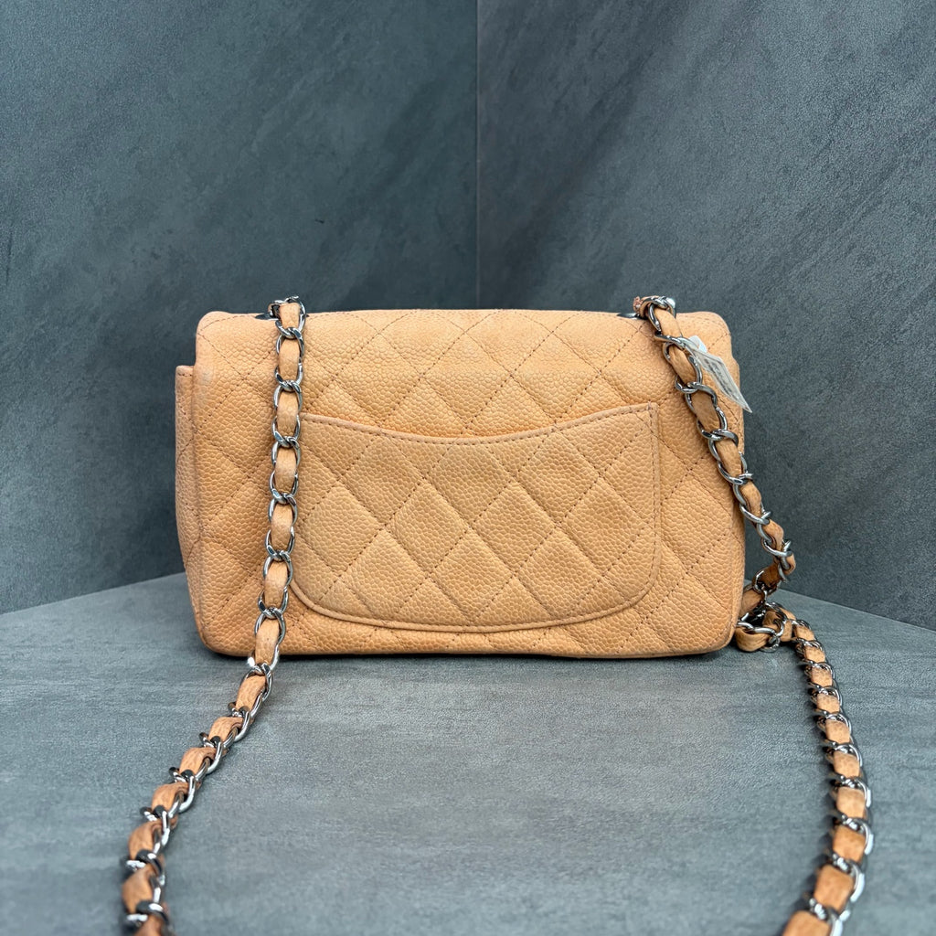 Chanel Cinnamon Color Silver Buckle Suede Leather Mini CF Chain Bag 19cm×12cm 17 Open Without Card