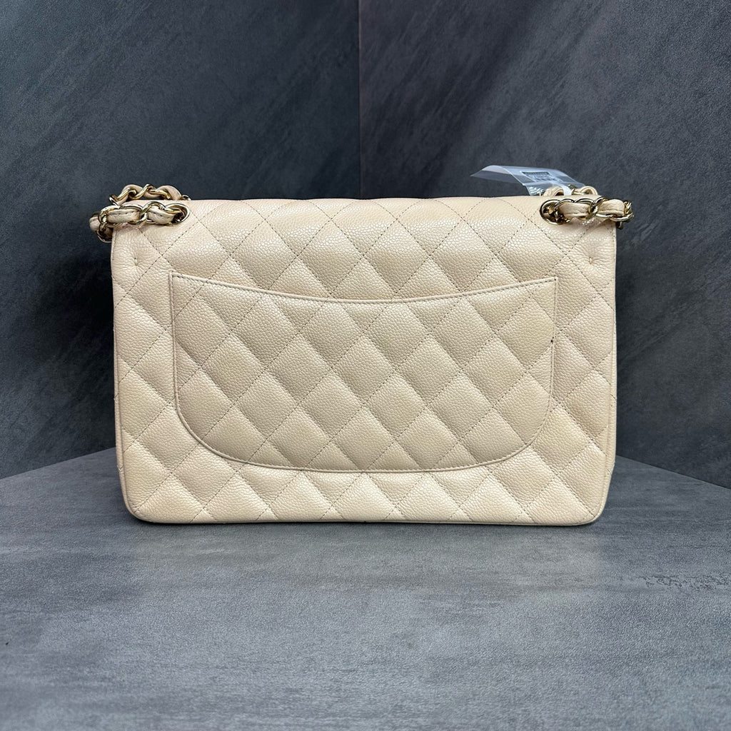 Chanel cf jumbo Beige gold buckle lychee cowhide chain bag 15, open bag type, three-dimensional inside clean