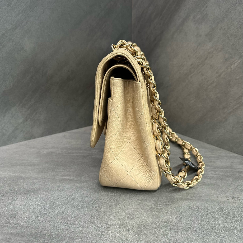 Chanel cf jumbo Large beige gold lychee cowhide 14 open bag type three-dimensional inside clean