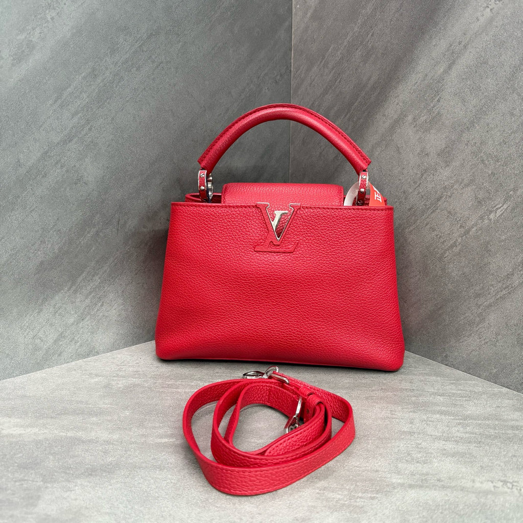 LV Capucines BB red silver buckle lychee grain cowhide new adjustable shoulder strap, 18-year-old encoded original color