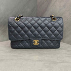 Chanel CF Medium Black and Gold Litchi Leather Chain Bag 23 Opening No Card, Structured Shape