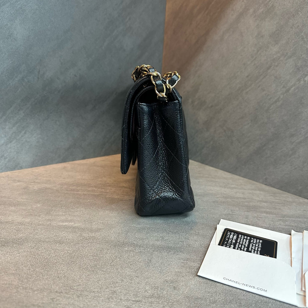 Chanel CF medium size black gold lychee leather chain bag, 25 pieces with card and ticket