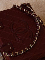 Calfskin Quilted Studded Square Vanity Case Burgundy