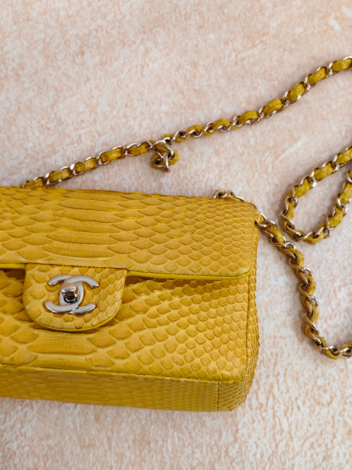 Chanel Yellow Python  Rectangular Classic Single Flap