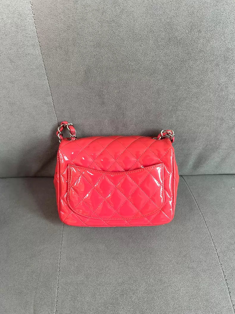 CHANEL Chanel CF patent leather hot pink silver hardware