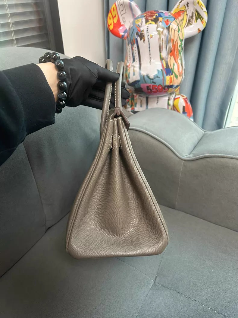 Hermes birkin bk30 E elephant gray silver hardware dark blue o