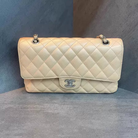 Chanel /Chanel CF beige silver hardware pebbled leather leather 26