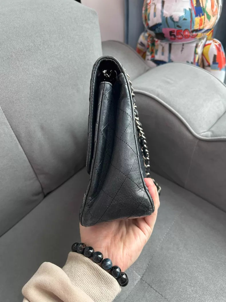 Chanel Chanel cf jumbo black lambskin silver hardware