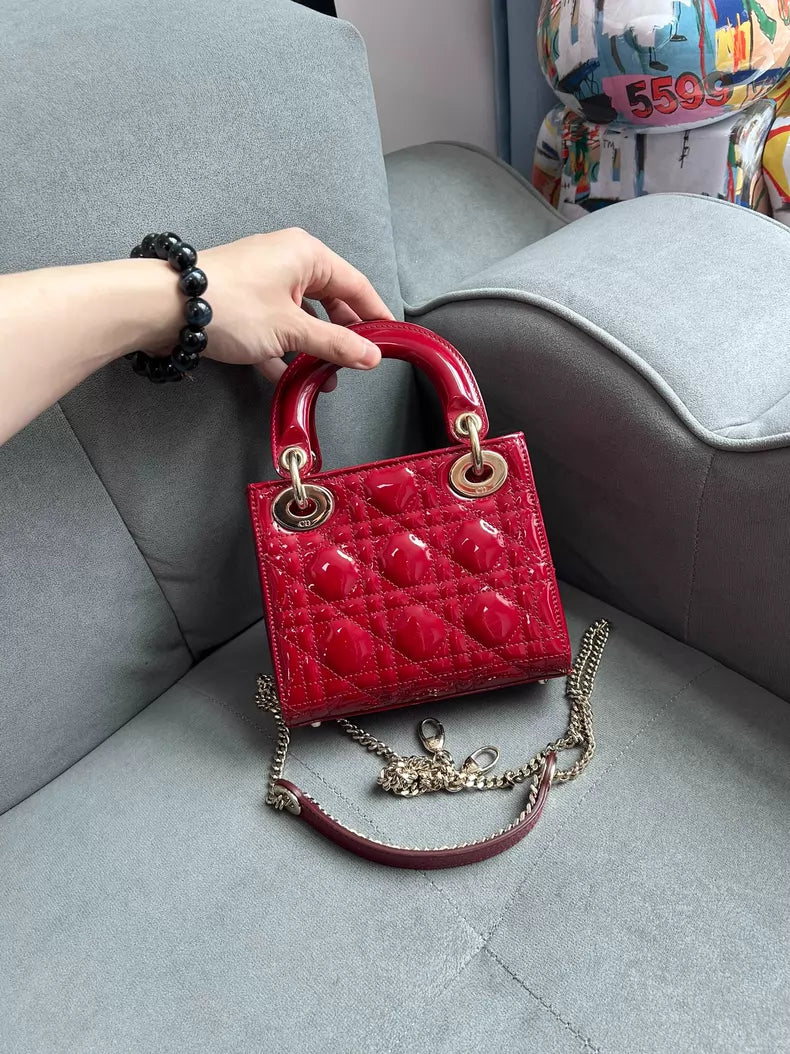 Dior Dior Lady Dior patent leather red gold hardware 20