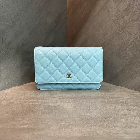 CHANEL Chanel woc sky blue leather gold hardware chain bag