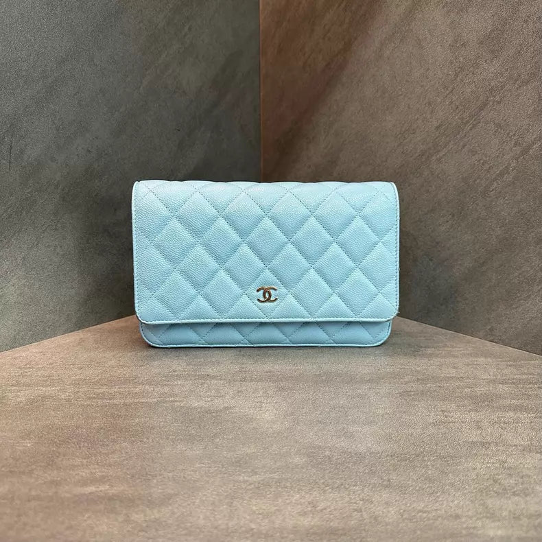 CHANEL Chanel woc sky blue leather gold hardware chain bag