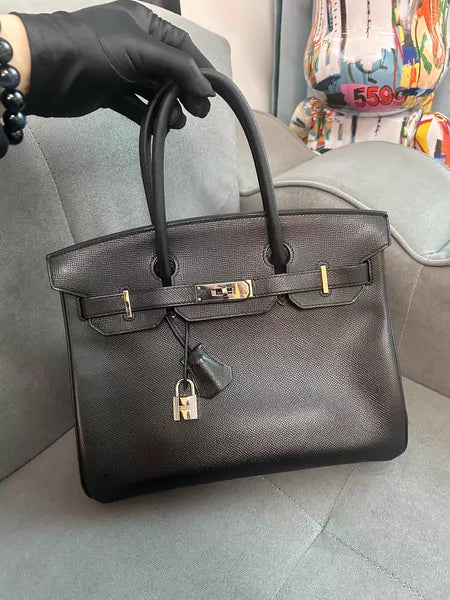Hermes birkin bk30 E black silver hardware o