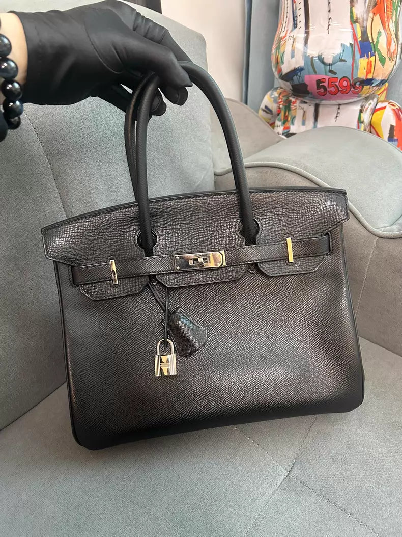 Hermes birkin bk30 E black silver hardware o