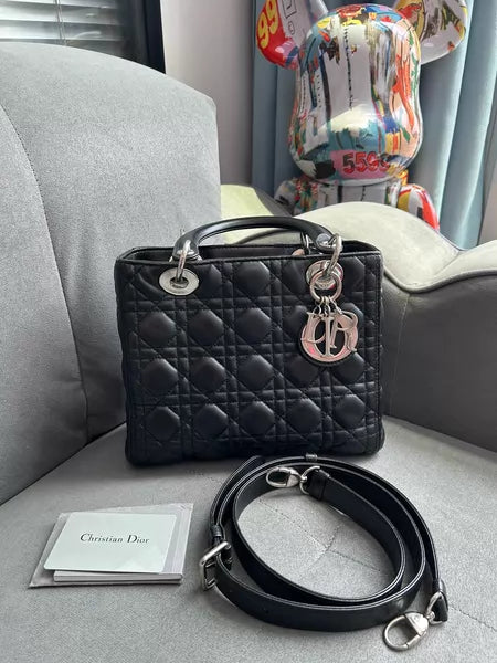Dior Dior Lady Dior lambskin black silver hardware 17