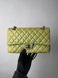 CHANEL Chanel CF medium patent leather green silver hardware