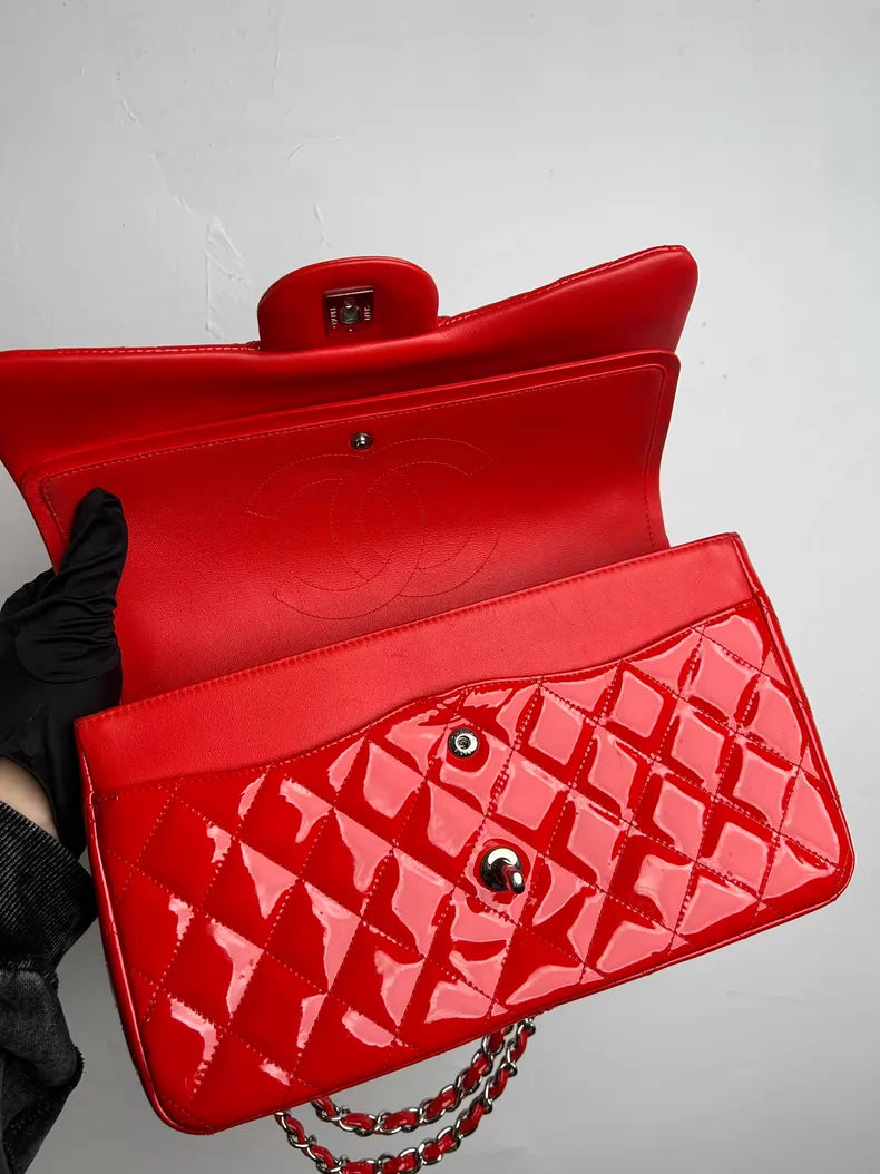 CHANEL Chanel CFJumbo patent leather red silver hardware 1
