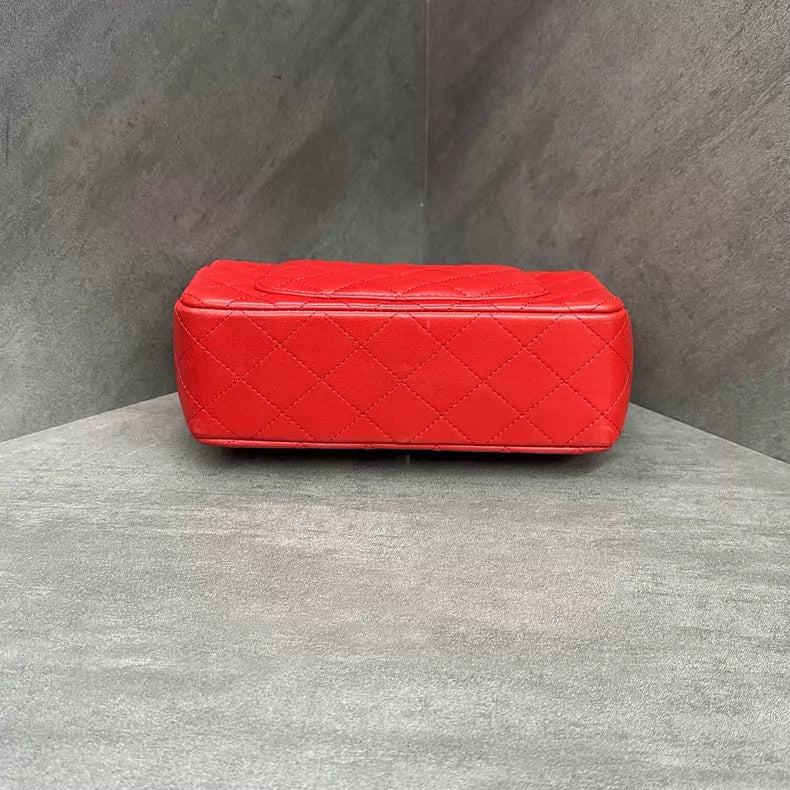 Chanel Chanel CF mini red silver hardware lambskin
