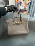 Hermes birkin bk30 E elephant gray silver hardware dark blue o