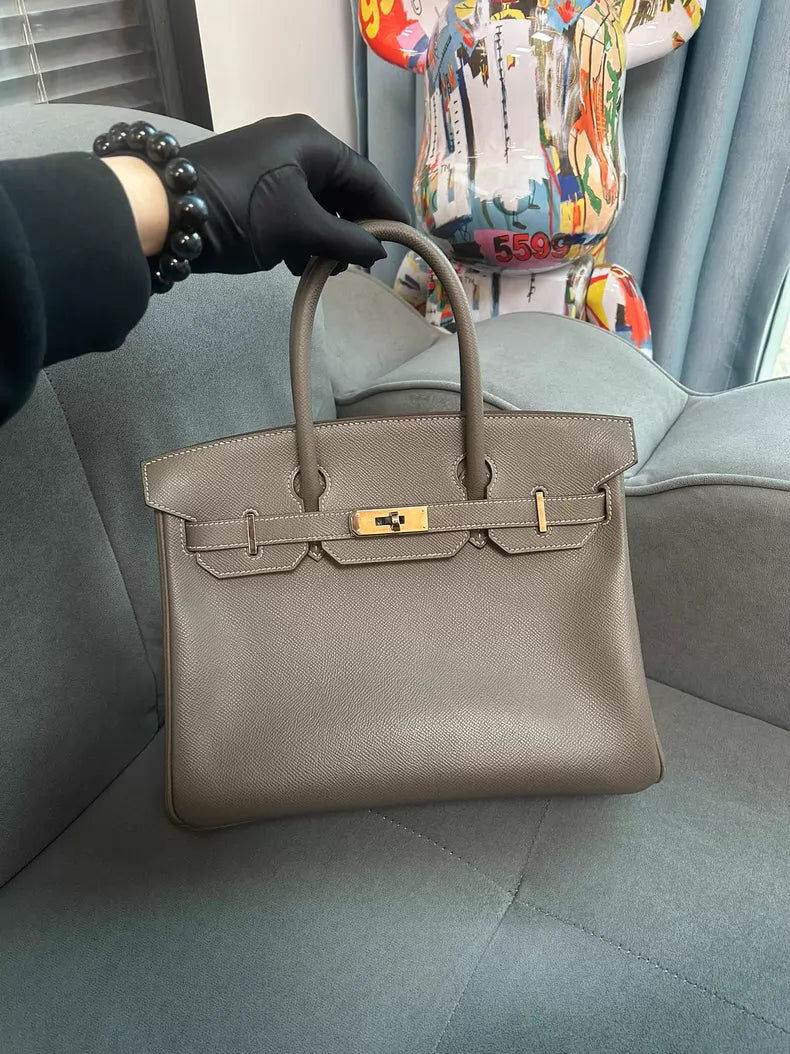 Hermes birkin bk30 E elephant gray silver hardware dark blue o