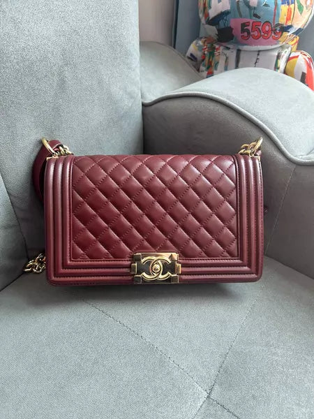 CHANEL Chanel Leboy medium red lambskin gold hardware