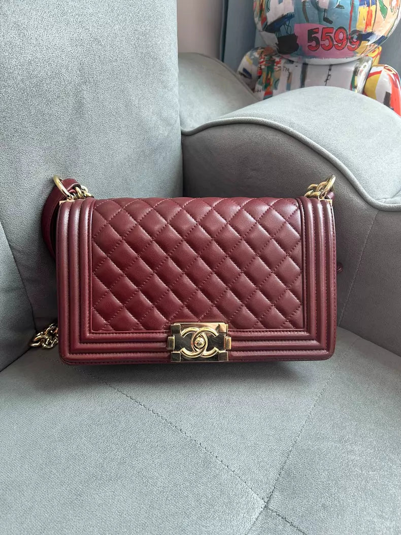 CHANEL Chanel Leboy medium red lambskin gold hardware