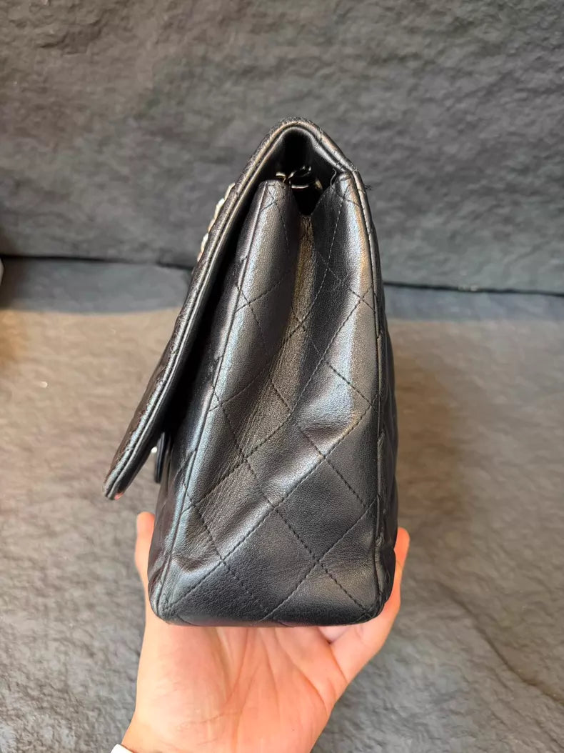 CHANEL Chanel CFmaxi lambskin black silver hardware