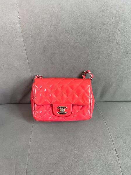 CHANEL Chanel CF patent leather hot pink silver hardware