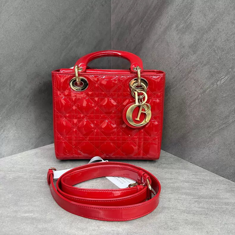 Dior Dior Lady Dior red gold hardware patent leather