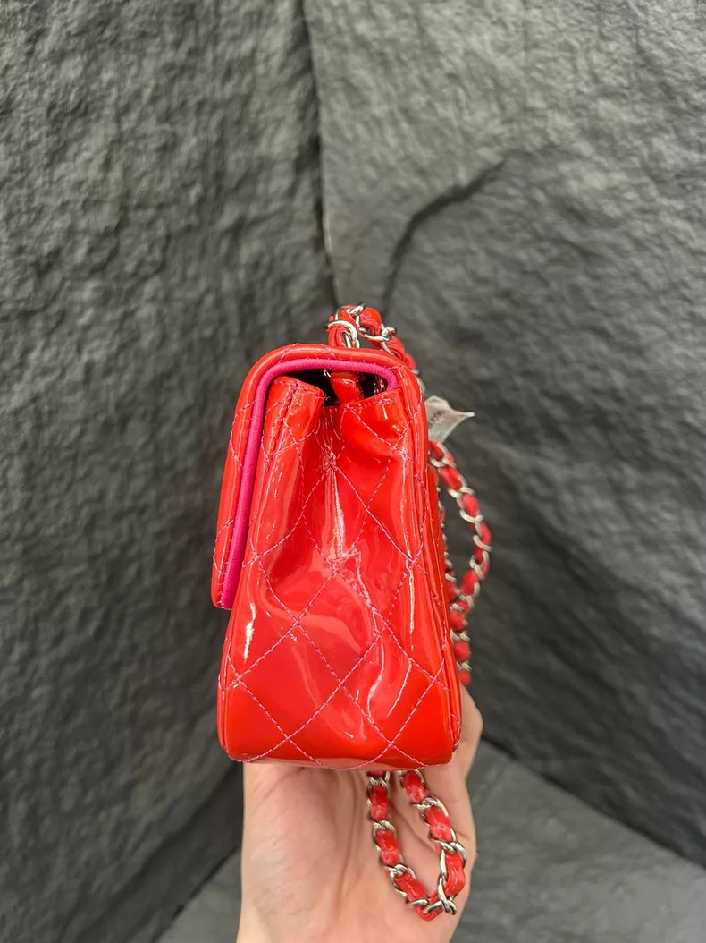 CHANEL Chanel CF patent leather hot pink silver hardware 14