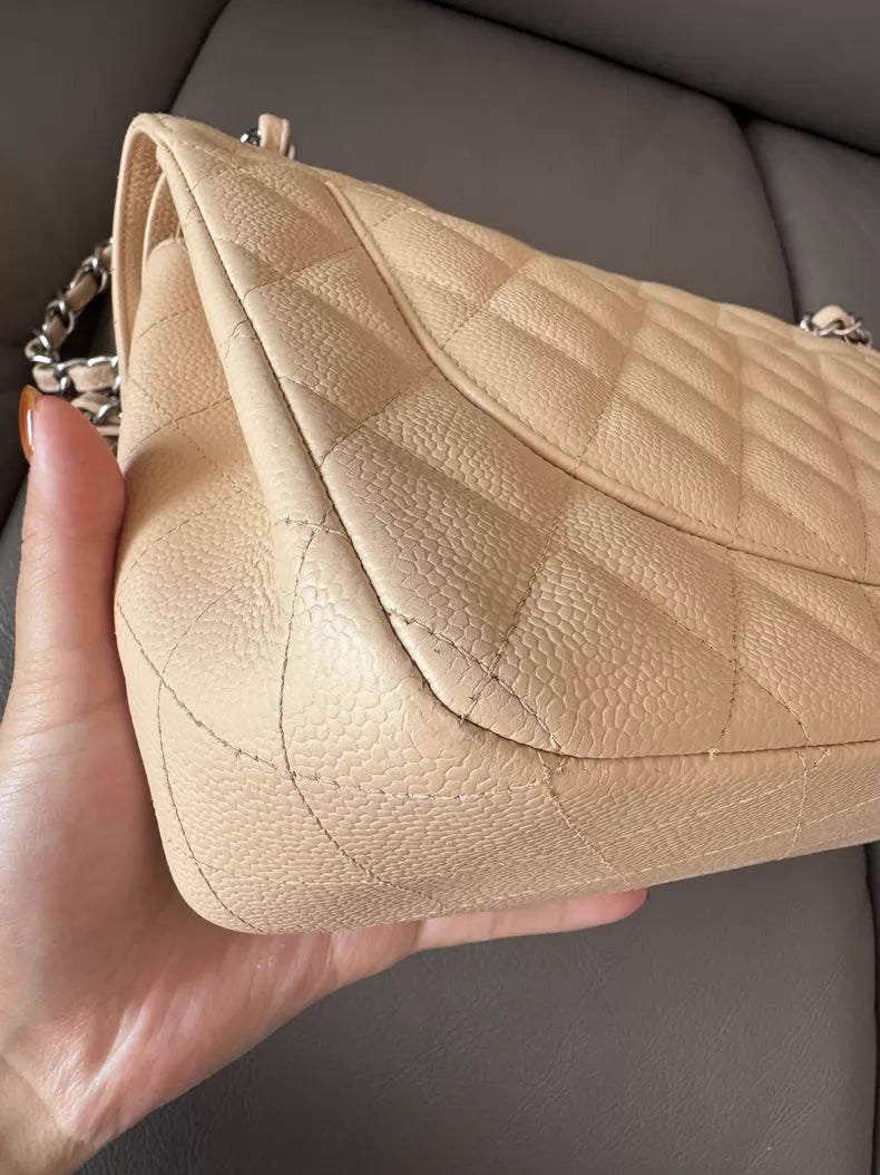 Channel Chanel Cf beige Jummbo silver hardware 17
