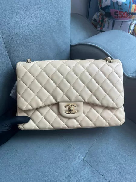 CHANEL Chanel CFJumbo lambskin milk tea gold hardware 1