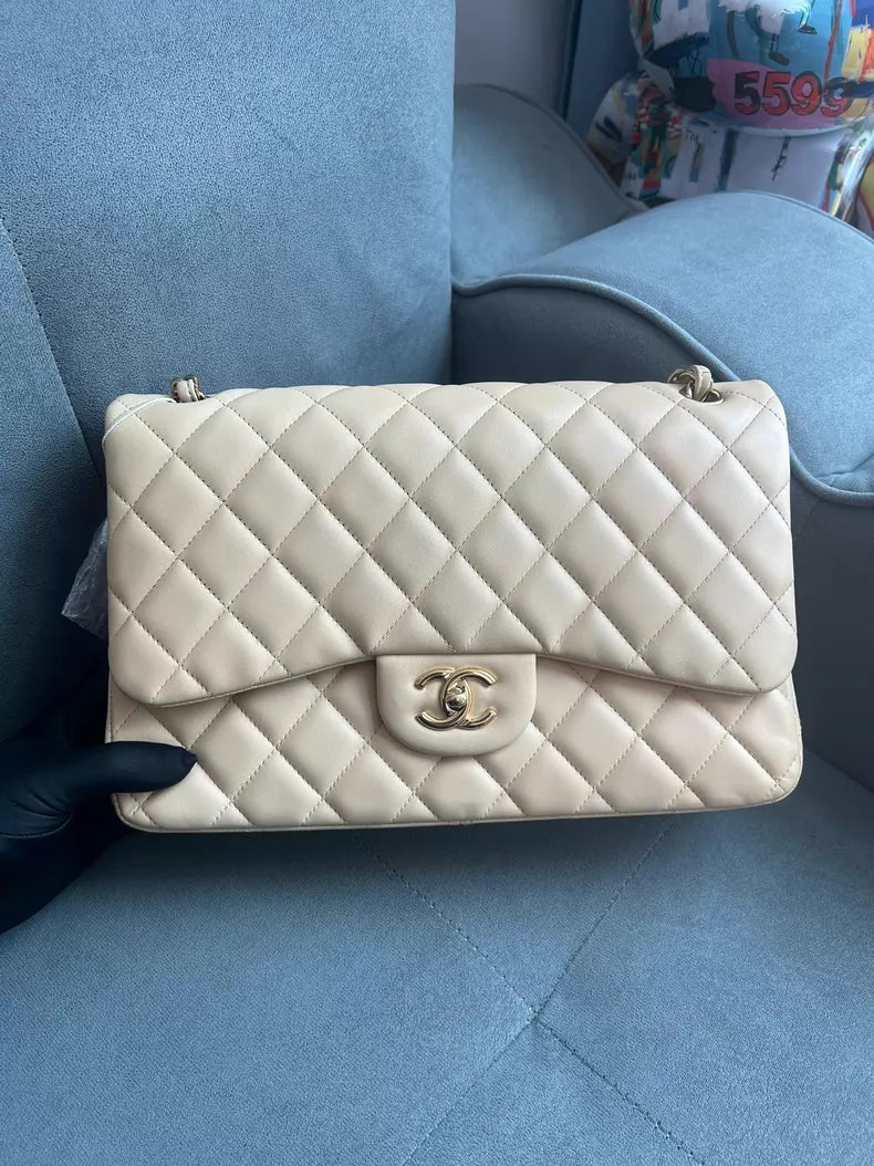 CHANEL Chanel CFJumbo lambskin milk tea gold hardware 1