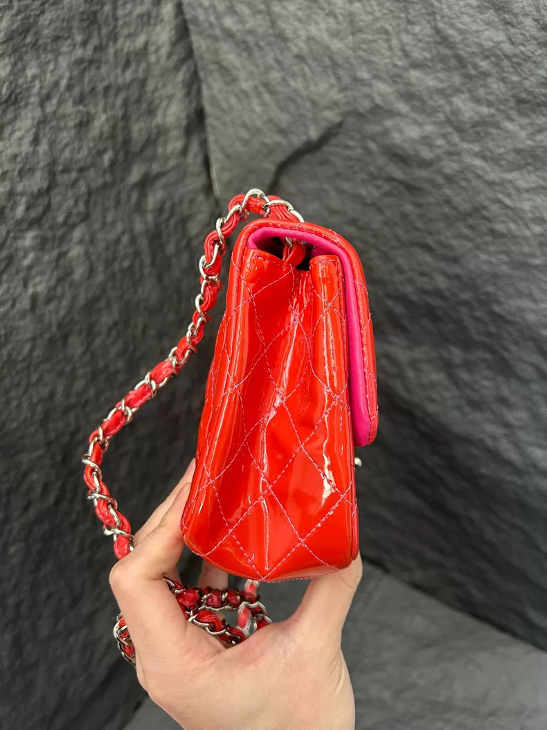 CHANEL Chanel CF patent leather hot pink silver hardware 14