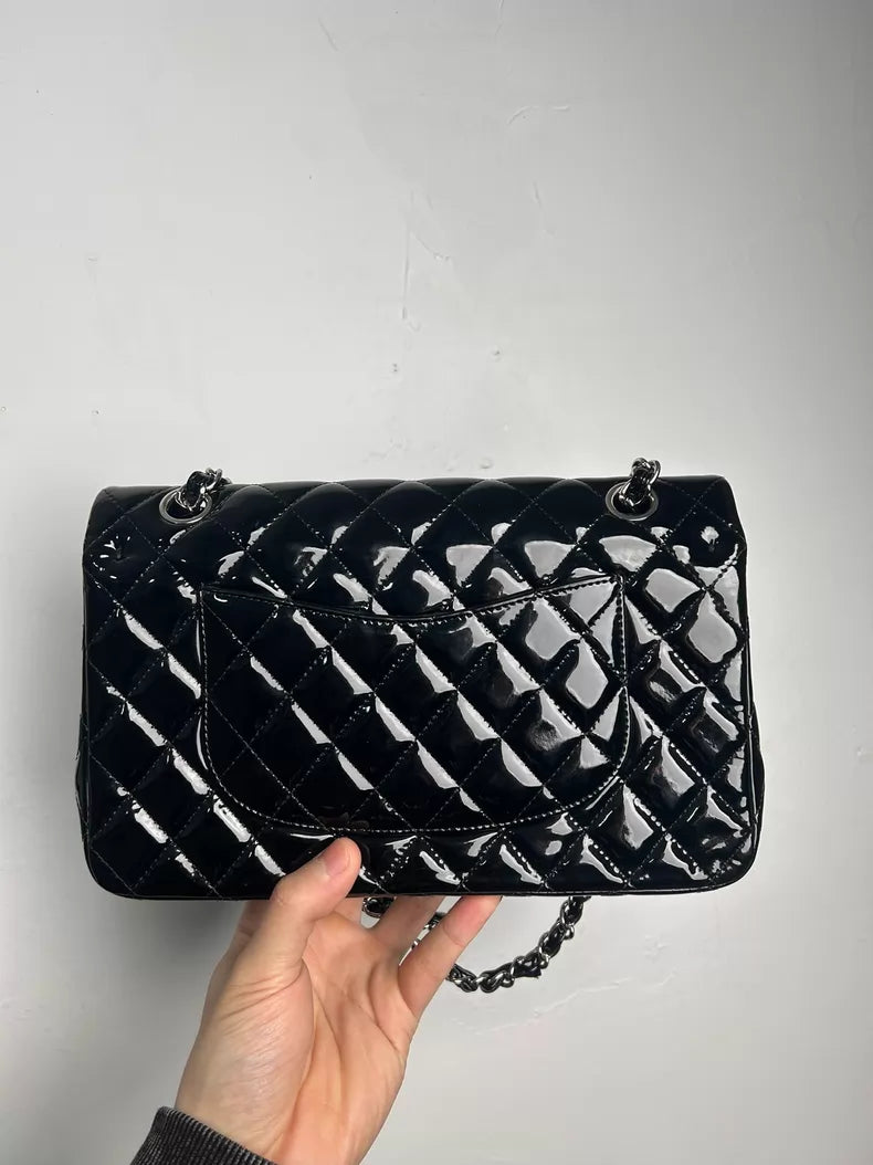 CHANEL Chanel CF medium patent leather black silver hardware 19