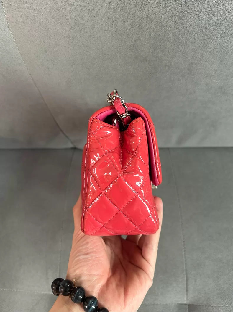 CHANEL Chanel CF patent leather hot pink silver hardware