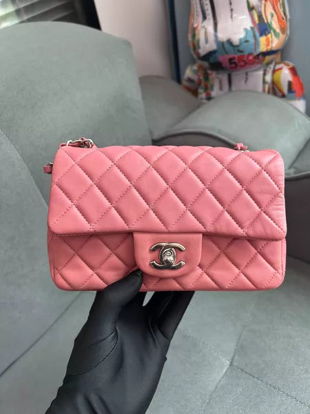 CHANEL Chanel CF mini lambskin pink silver hardware 1