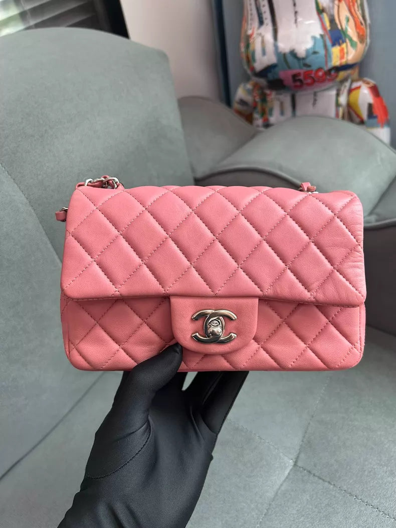 CHANEL Chanel CF mini lambskin pink silver hardware 1