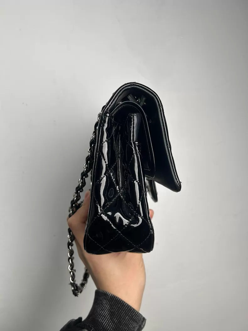 CHANEL Chanel CF medium patent leather black silver hardware 19