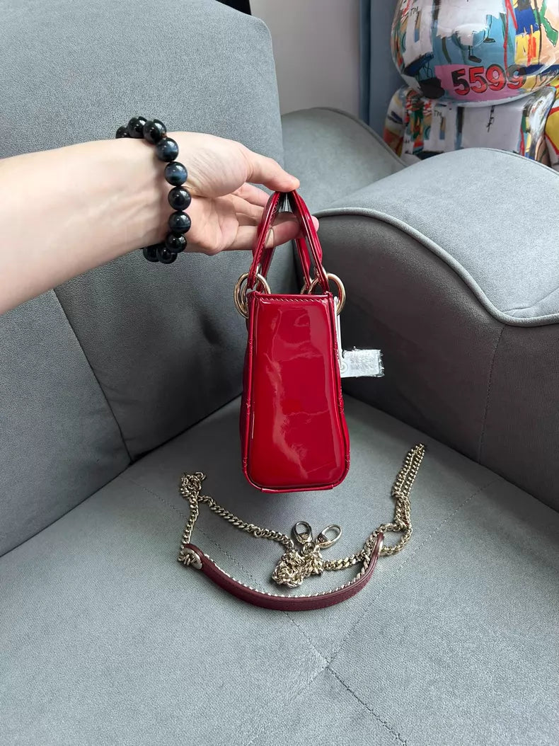 Dior Dior Lady Dior patent leather red gold hardware 20