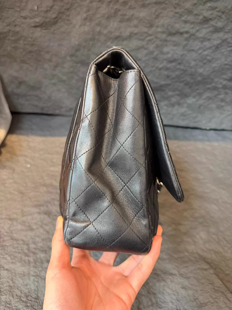CHANEL Chanel CFmaxi lambskin black silver hardware