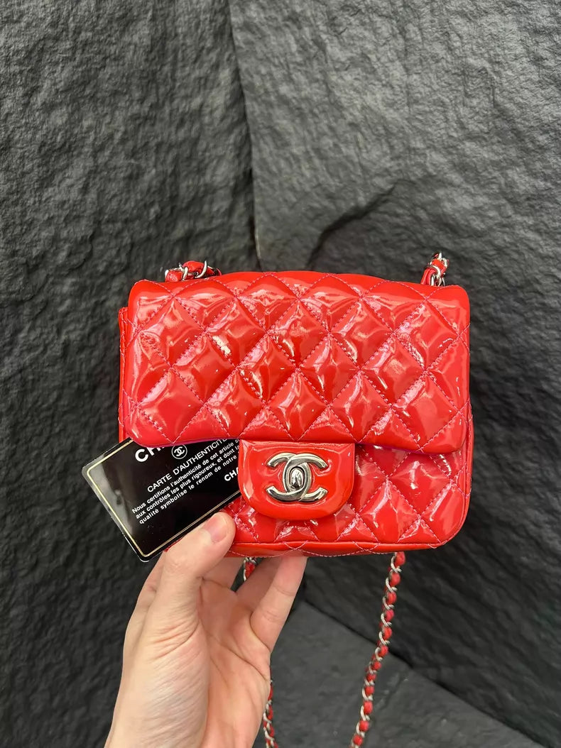 CHANEL Chanel CF patent leather hot pink silver hardware 14