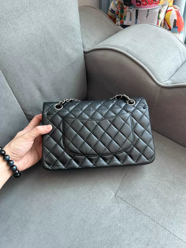 Channel Chanel Cf lambskin medium silver hardware chain bag 21