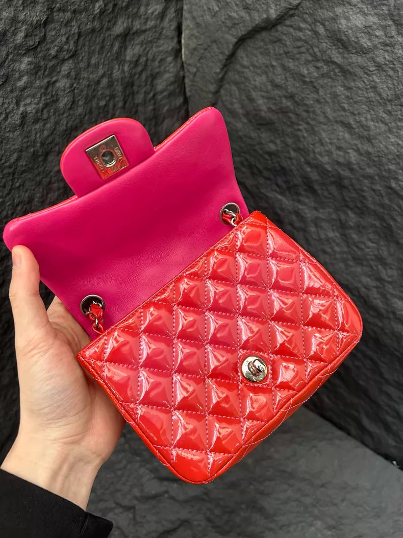 CHANEL Chanel CF patent leather hot pink silver hardware 14