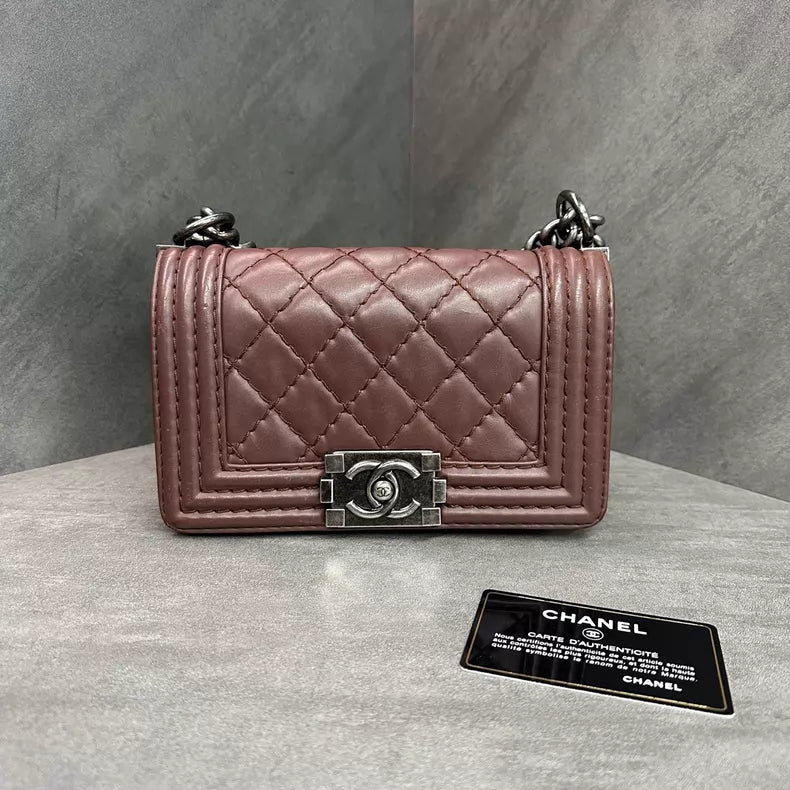 Chanel Chanel brown silver hardware lambskin Leboy small