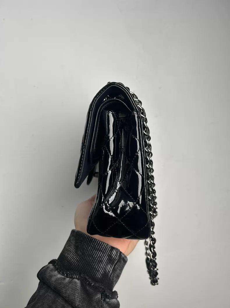 CHANEL Chanel CF medium patent leather black silver hardware 19