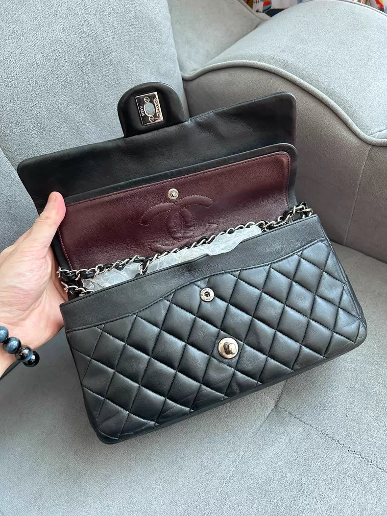 Channel Chanel Cf lambskin medium silver hardware chain bag 21
