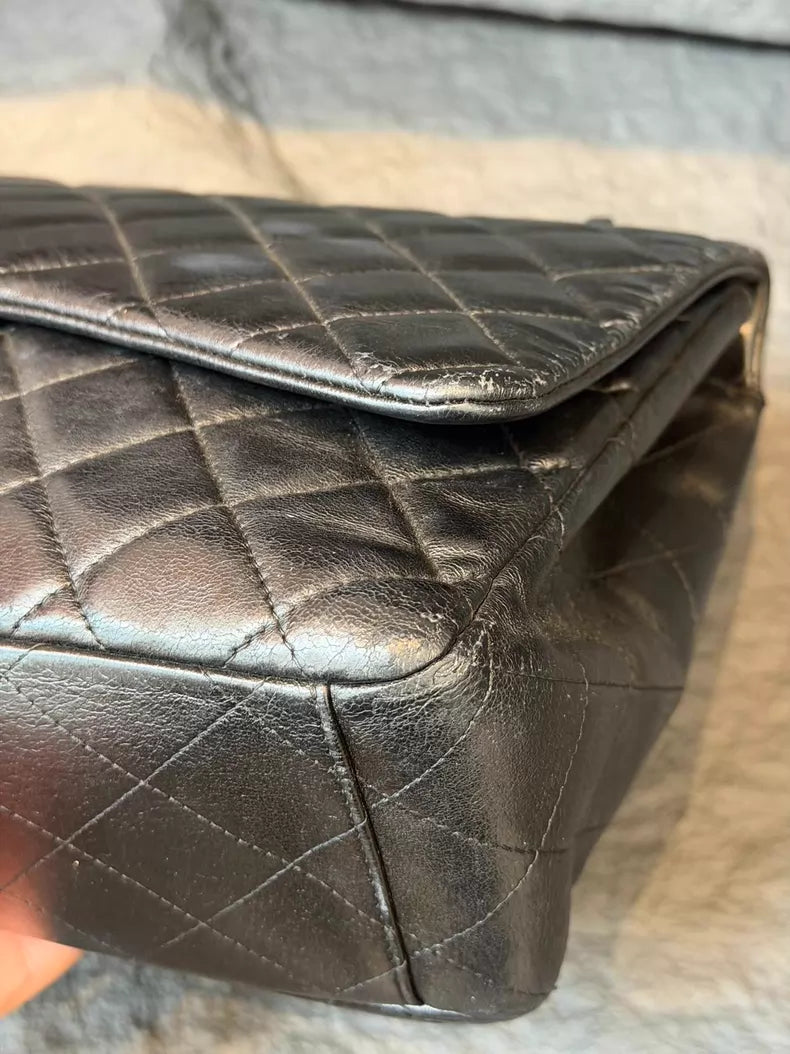 CHANEL Chanel CFmaxi lambskin black silver hardware