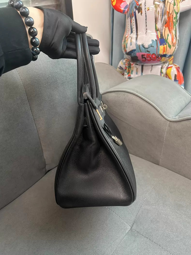Hermes birkin bk30 E black silver hardware o